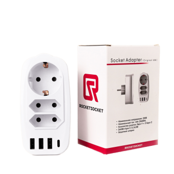  Socket Adapter 3 Euro 16A, 4 USB 3A+C   5/3.1 RocketSocket,  -