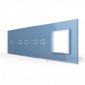 BB-C7-C1/C2/C2/SR-19 Панель для 3-х сенсорных выключателей и розетки Livolo, 5 клавиш (1+2+2), цвет синий, стекло