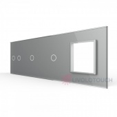 BB-C7-C2/C1/C1/SR-15 Панель для 3-х сенсорных выключателей и розетки Livolo, 4 клавиши (2+1+1), цвет серый, стекло