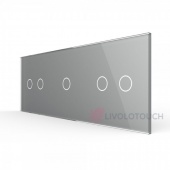 BB-C7-C2/C1/C2-15 Панель для трех сенсорных выключателей Livolo, 5 клавиш (2+1+2), цвет серый, стекло