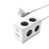 Удлинитель Cube Extended 4 Euro 16A, 3 USB 2A+C с блоком 5В/3.0А, кабель 1,5м RocketSocket, цвет белый-серый