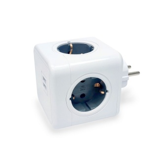Разветвитель Cube Original 4 Euro 16A, 2 USB A с блоком 5В/2.1А RocketSocket, цвет белый-серый
